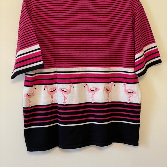 Vintage XL Terazzo short sleeve button up blouse strip flamingo kitsche pink - Picture 7 of 7